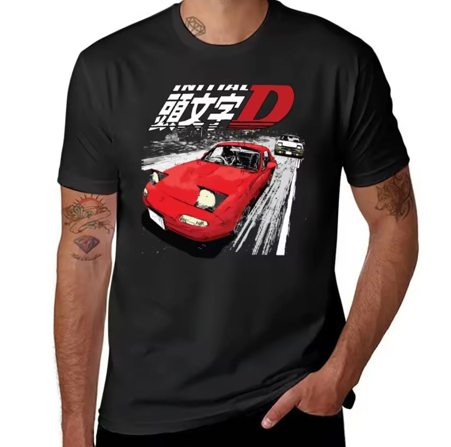 New Initial D - Mountain Drift Racing Tandem Takumi Fujiwara AE86 vs Toru Suetsugu's Eunos MX5 miata NA Roadster T-Shirt